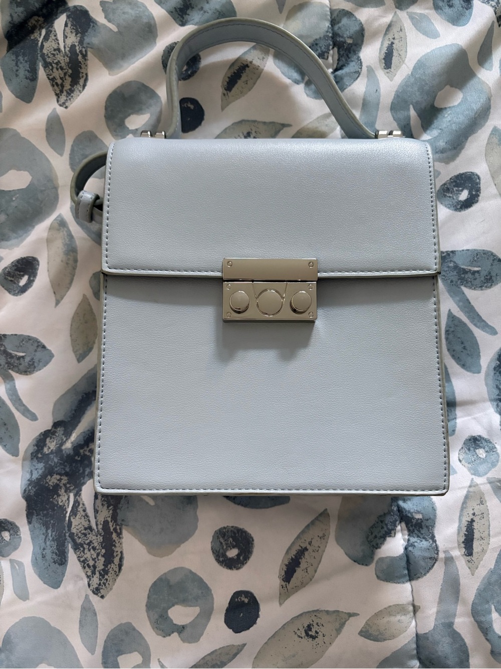 Light Blue Structured Top-Handle Women's Bag